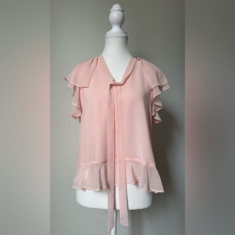 REBECCA MINKOFF Pink Feminine Pretty Ballet Ruffle Short Sleeve Blouse Size‎ S